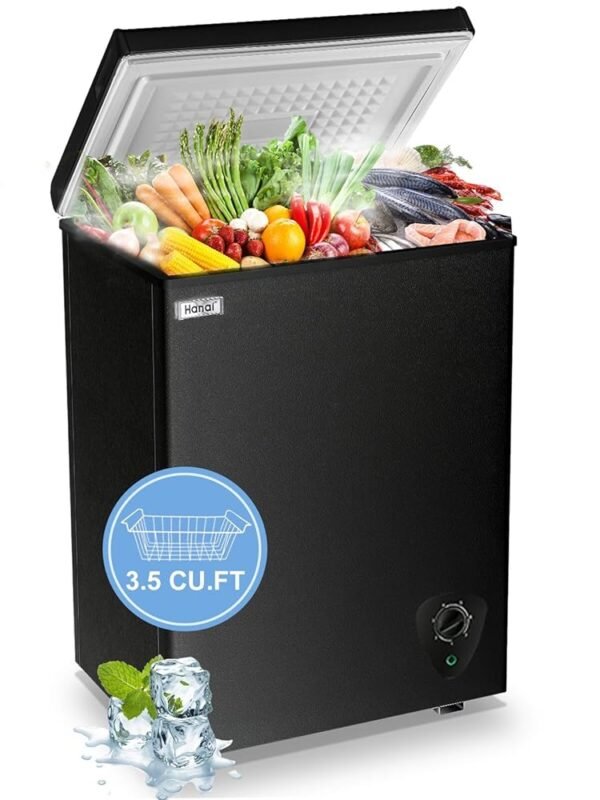 Chest Freezer Small Deep Freezer WANAI 3.5 Cu.Ft Mini Freezer Black Free-Standing Top Door Freezer Adjustable 7 Thermostat and Removable Basket Open Deep Freezer Apartment...