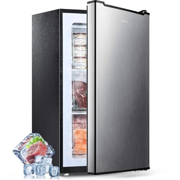 Compact Mini Upright Freezer 3 Cu.Ft with 3 Pull-down Drawer Doors and Adjustable Thermostat, Single Door Small Deep Standing Freezer Rapid Cooling for Home, Office, Dorm,...