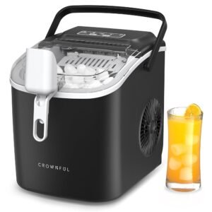 CROWNFUL Ice Maker Countertop, Portable Self-Cleaning Ice Maker Machine with Handle, Scoop and Basket, 9 Bullet Ice Cubes in 6 Mins, 26lbs/24H, Ideal for Home, Kitchen, Office,...
