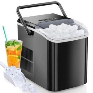 DUMOS Countertop Ice Maker, Portable Ice Machine Self-Cleaning, 9 Cubes in 6 Mins, 26.5Lbs/24H, 2 Sizes of Bullet Ice, Ice Scoop, Basket & Handle, Ice Cube Maker for Home...