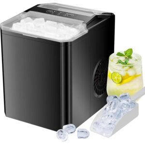 Ice Maker Countertop, Portable Self-Cleaning Ice Machine, 9 Cubes Ready in 6 Mins 26lbs/24Hrs, 2 Sizes of Bullet Ice for Home Kitchen Office Bar Party